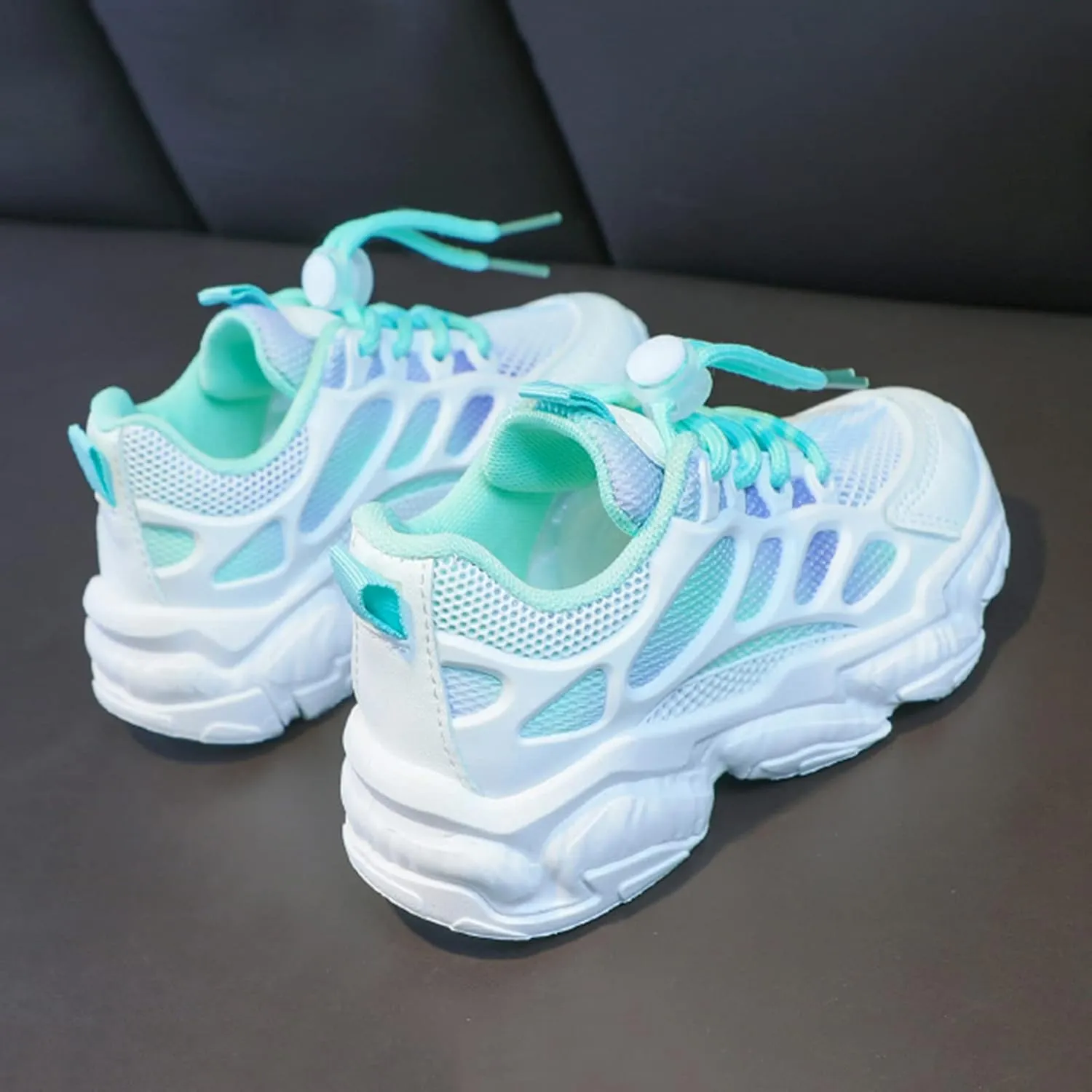 Girls Sneakers Lace up Running Athletic Shoes Lightweight Breathable Jelly Sole Kids Walking Shoes Casual Sports