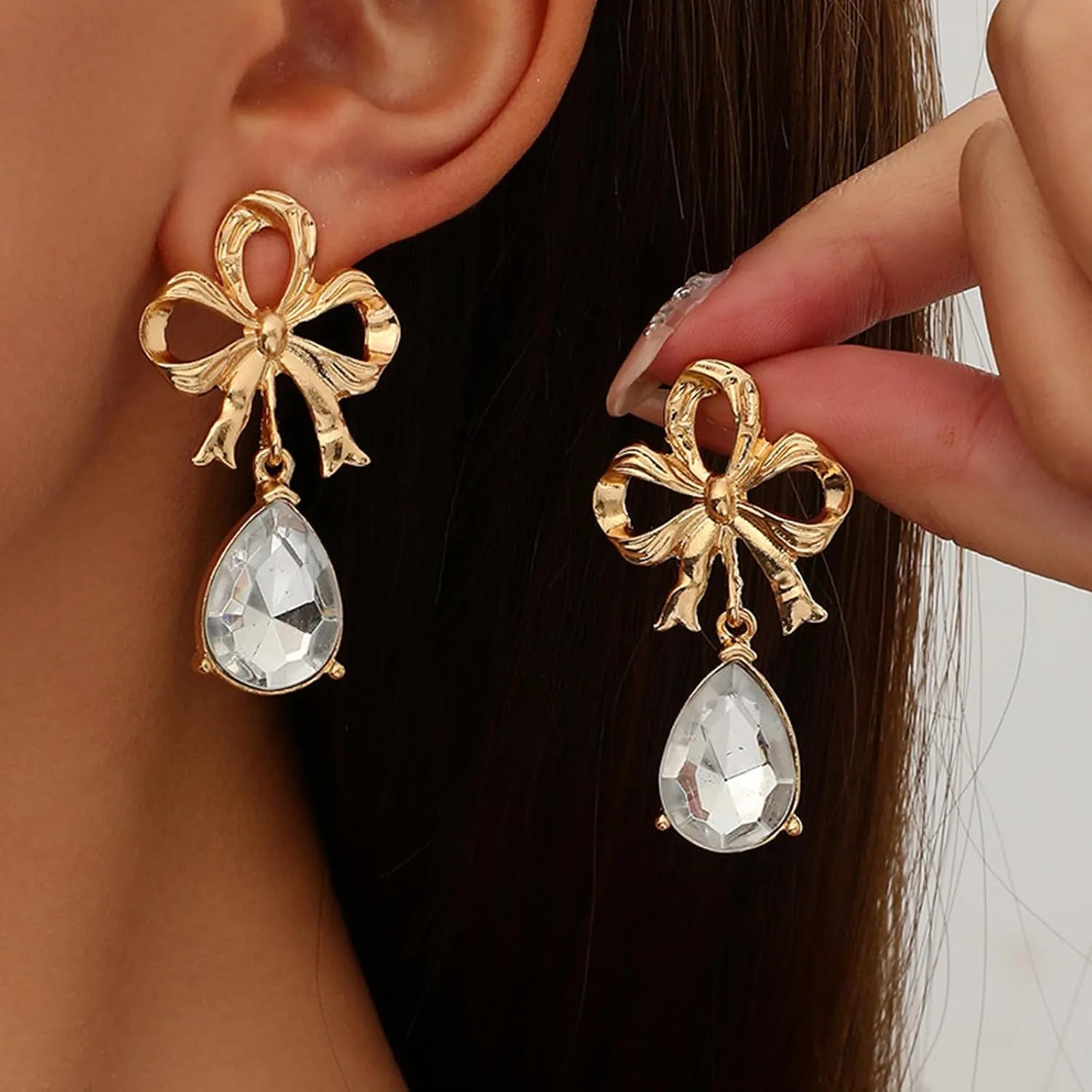 Gold Bow Earrings for Women Bow Pearl Drop Dangle Earring CuteTrendy Bowknot Ribbon Stud Wedding Brides Party Daily Statement Jewelry Gift