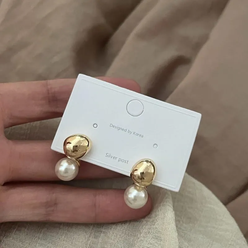 Gold Pearl Drop Earrings for Women - Simple Statement Pearl Earrings Stud Bridal Small Drop Earrings