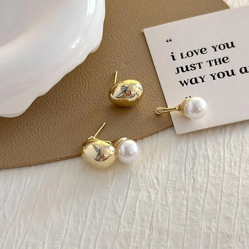 Gold Pearl Drop Earrings for Women - Simple Statement Pearl Earrings Stud Bridal Small Drop Earrings