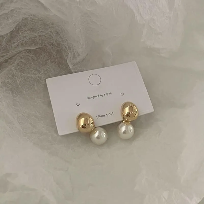 Gold Pearl Drop Earrings for Women - Simple Statement Pearl Earrings Stud Bridal Small Drop Earrings