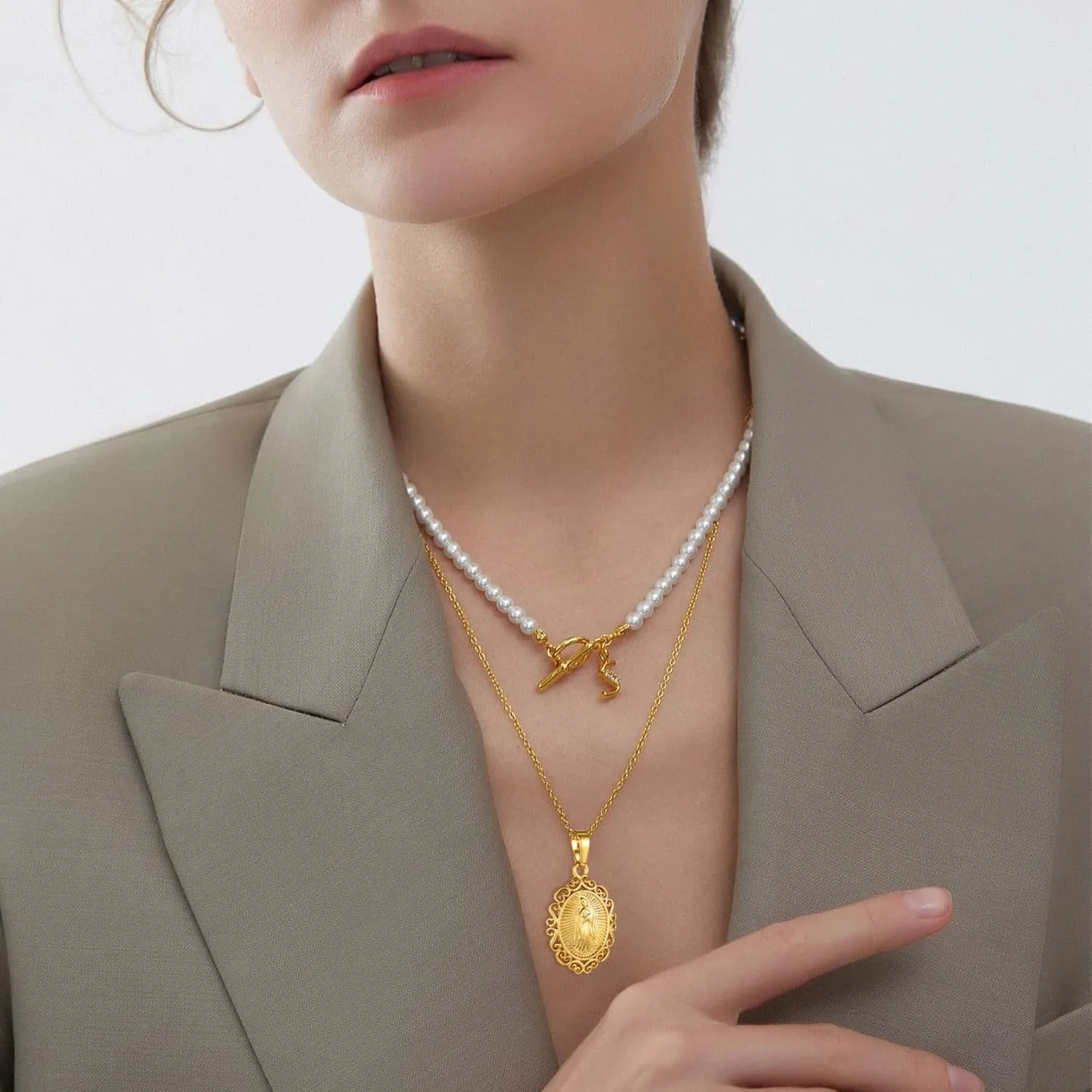 GOLDCHIC JEWELRY Cross INRI Crucifix Pendant Necklace, Virgin Mary Miraculous Medal Necklaces, Jesus Christain Jewelry