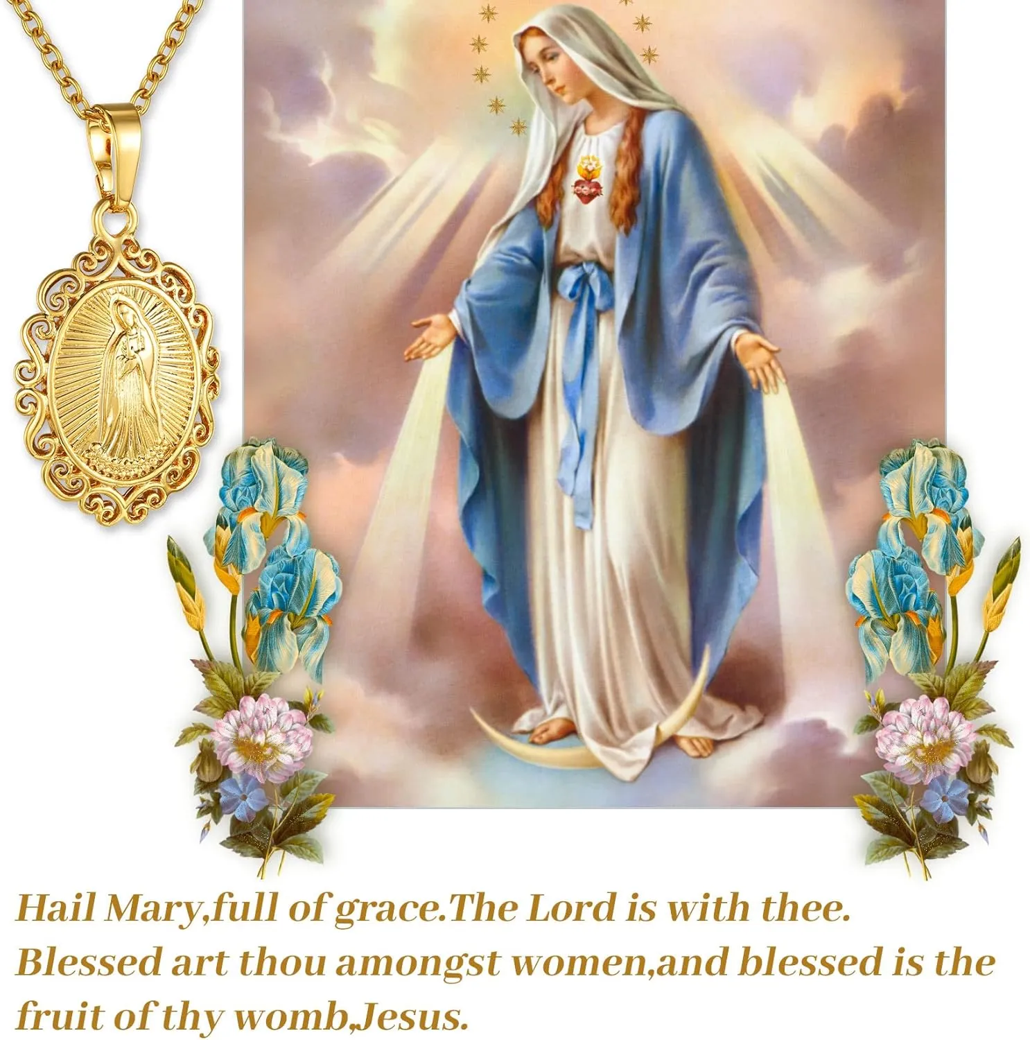 GOLDCHIC JEWELRY Cross INRI Crucifix Pendant Necklace, Virgin Mary Miraculous Medal Necklaces, Jesus Christain Jewelry