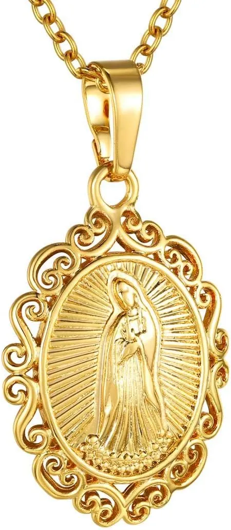 GOLDCHIC JEWELRY Cross INRI Crucifix Pendant Necklace, Virgin Mary Miraculous Medal Necklaces, Jesus Christain Jewelry