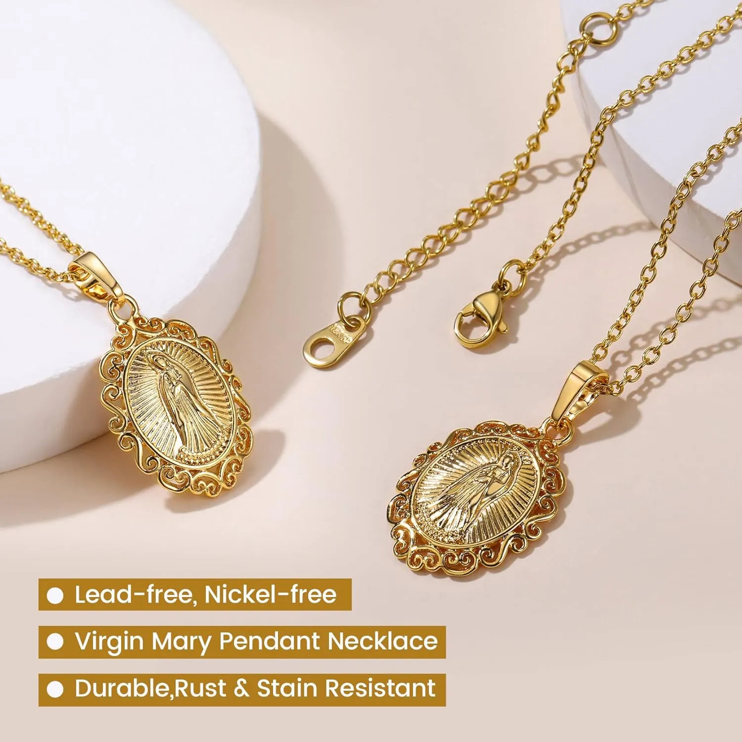 GOLDCHIC JEWELRY Cross INRI Crucifix Pendant Necklace, Virgin Mary Miraculous Medal Necklaces, Jesus Christain Jewelry