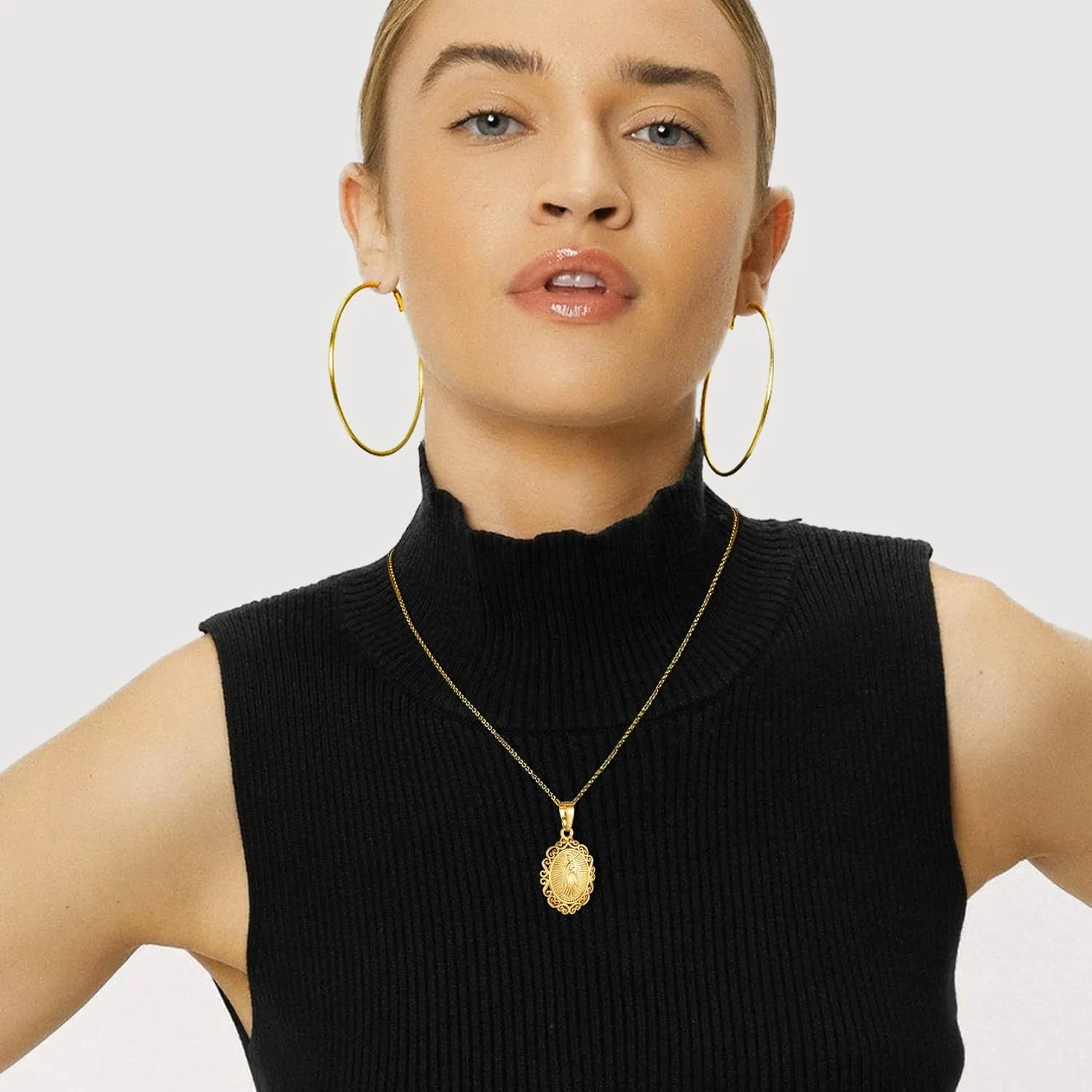 GOLDCHIC JEWELRY Cross INRI Crucifix Pendant Necklace, Virgin Mary Miraculous Medal Necklaces, Jesus Christain Jewelry