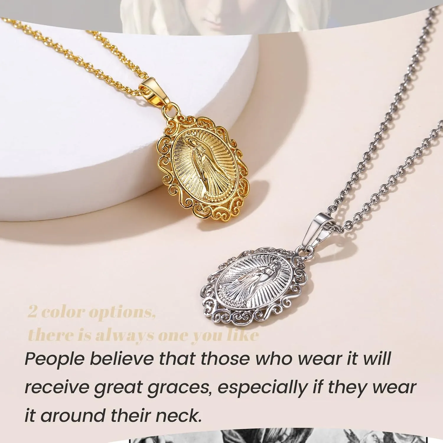 GOLDCHIC JEWELRY Cross INRI Crucifix Pendant Necklace, Virgin Mary Miraculous Medal Necklaces, Jesus Christain Jewelry