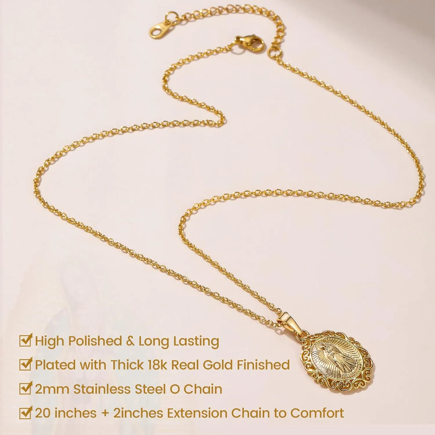 GOLDCHIC JEWELRY Cross INRI Crucifix Pendant Necklace, Virgin Mary Miraculous Medal Necklaces, Jesus Christain Jewelry