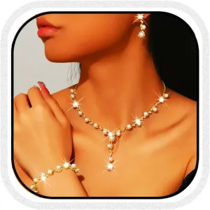 GORAIS Pearl Wedding Jewelry Set Silver Necklace Earrings Sets Costume Jewelry for Women and Bride