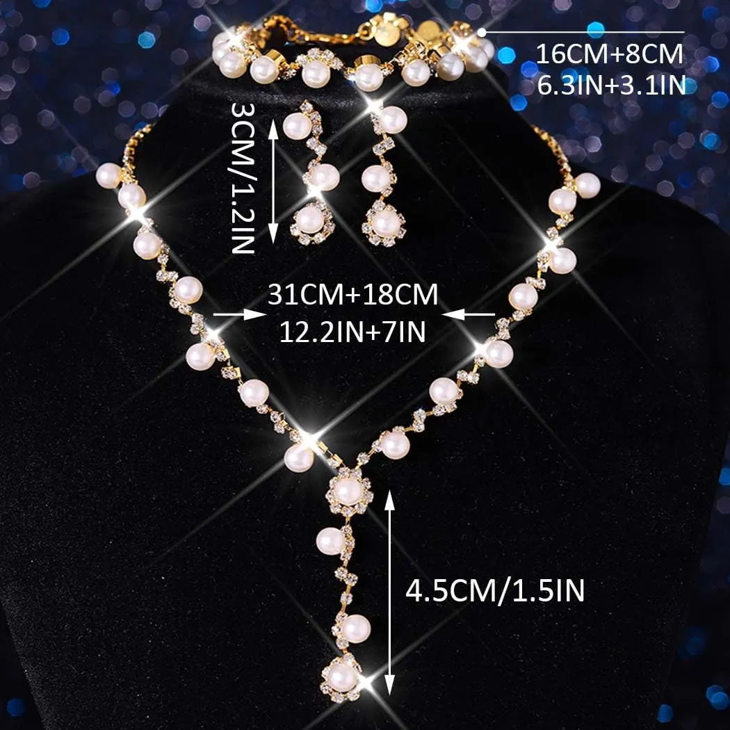 GORAIS Pearl Wedding Jewelry Set Silver Necklace Earrings Sets Costume Jewelry for Women and Bride