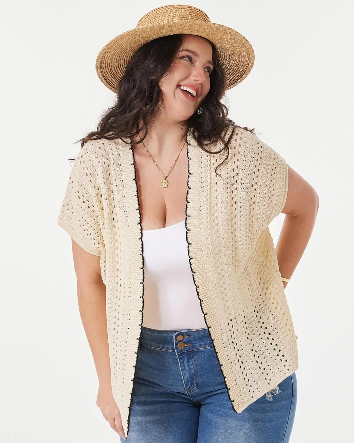 GRACE KARIN 2025 Womens Summer Lightweight Cardigan Sweater Crochet Short Sleeve Open Front Beach Knit Shrug Outwear