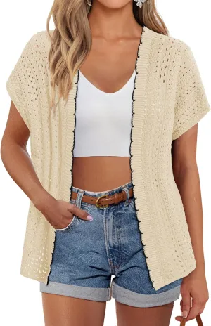 GRACE KARIN 2025 Womens Summer Lightweight Cardigan Sweater Crochet Short Sleeve Open Front Beach Knit Shrug Outwear