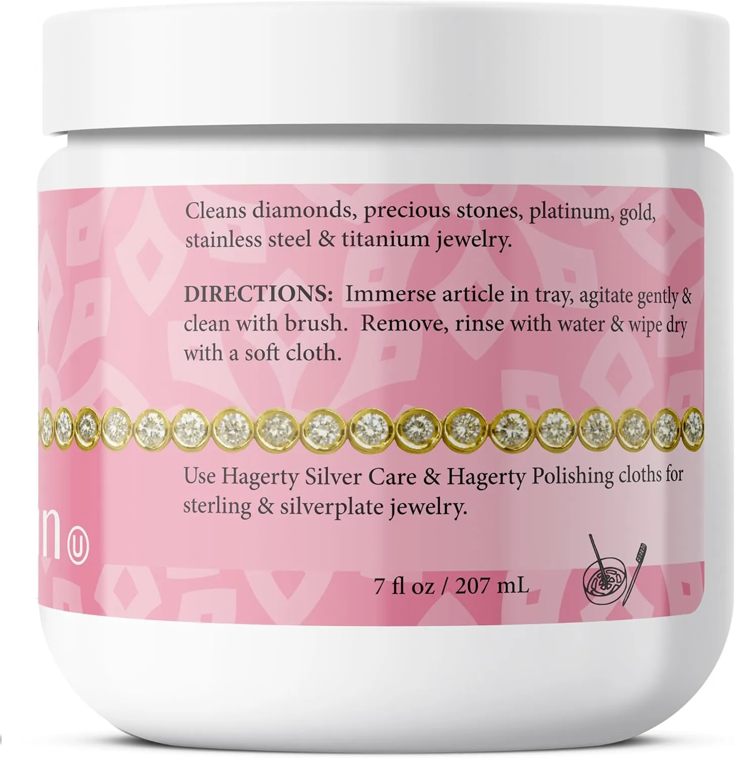 Hagerty Jewelry Cleaner - Professional Jewelry Cleaning for Diamonds, Gold, Platinum, Precious Stones and More - Kosher Certified Jewelry Cleaning Kit Includes Dipping Basket and Brush, 7 Oz