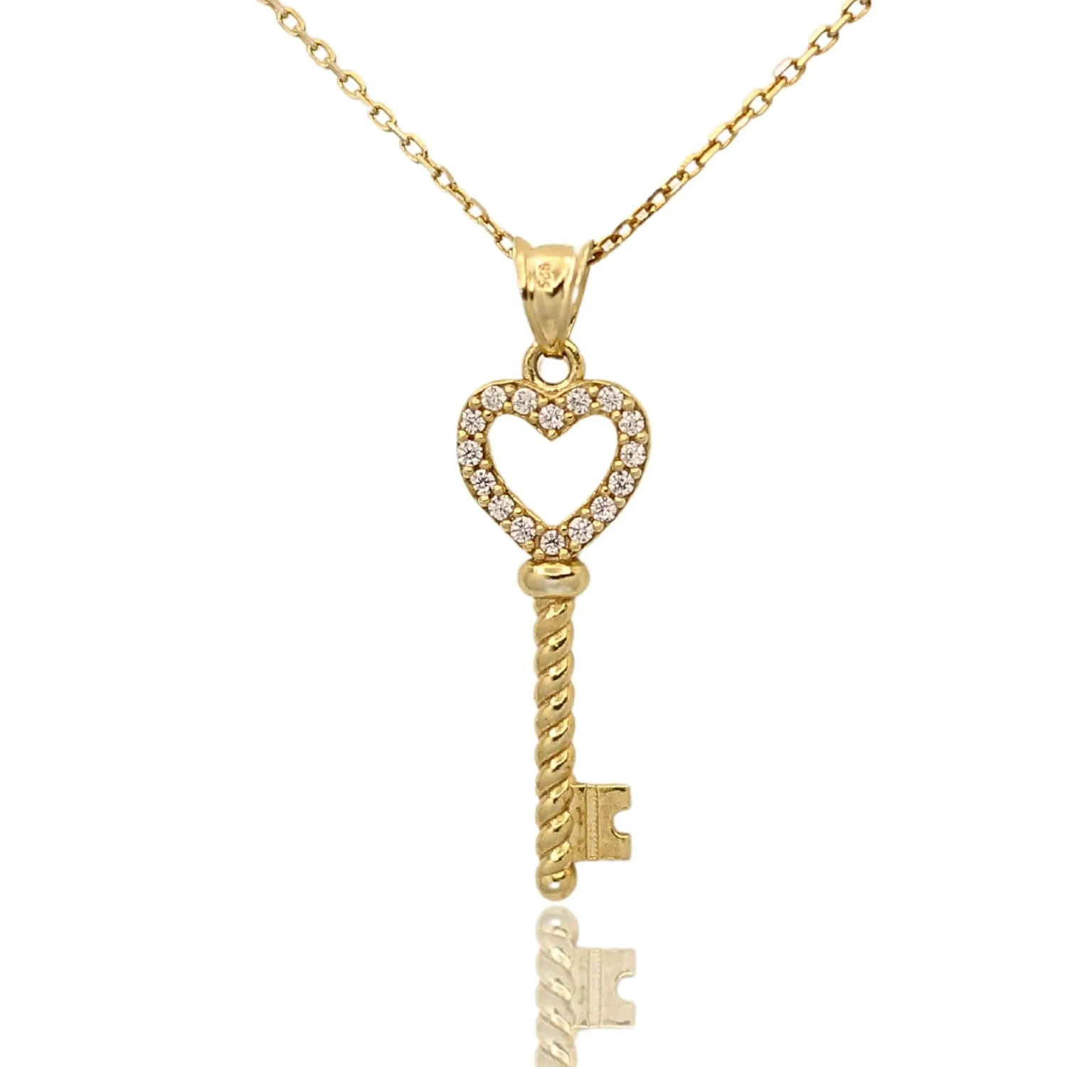 Heart Key Necklace, Key Necklace, Love Necklace, 925 Silver Jewelry, Key Pendant, Love Jewelry, Heart Key Pendant, Gift for Her, Gift for Him, Handmade Jewelry (Gold)