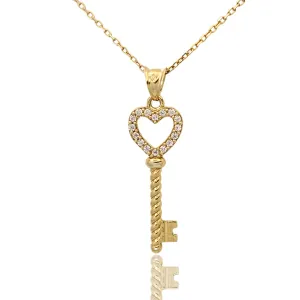 Heart Key Necklace, Key Necklace, Love Necklace, 925 Silver Jewelry, Key Pendant, Love Jewelry, Heart Key Pendant, Gift for Her, Gift for Him, Handmade Jewelry (Gold)