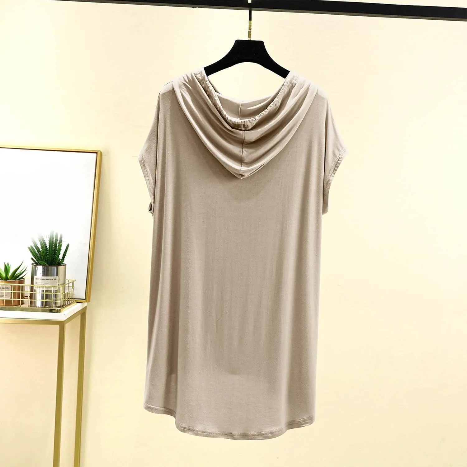 HGps8w Short Sleeve Hoodies for Women Casual 2025 Summer Tops Soft Modal Loose Solid Color Loungewear Tee Shirts
