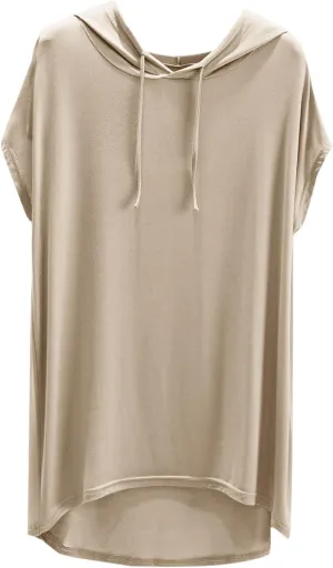 HGps8w Short Sleeve Hoodies for Women Casual 2025 Summer Tops Soft Modal Loose Solid Color Loungewear Tee Shirts