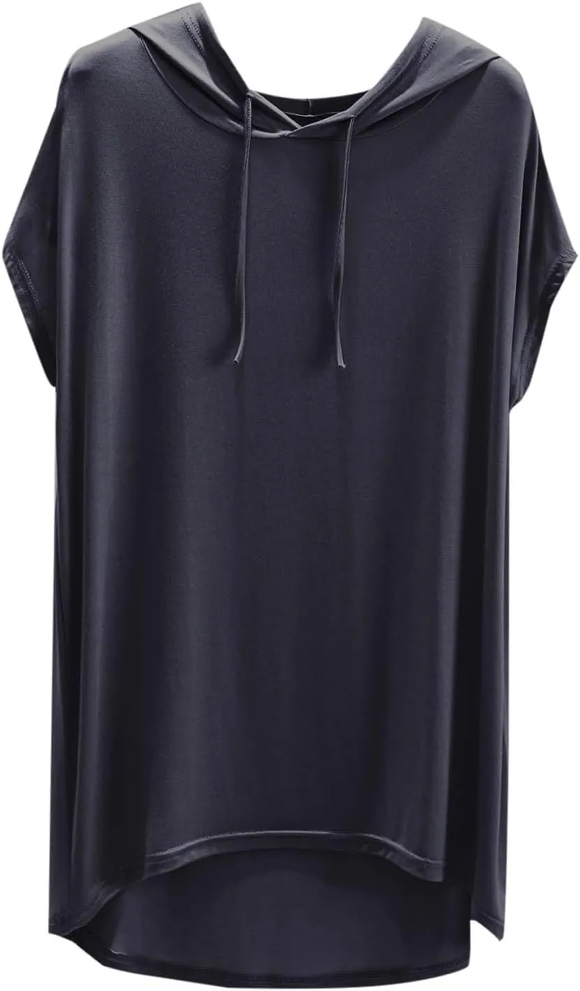 HGps8w Short Sleeve Hoodies for Women Casual 2025 Summer Tops Soft Modal Loose Solid Color Loungewear Tee Shirts