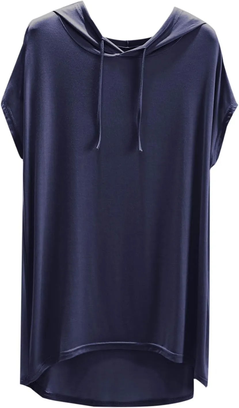 HGps8w Short Sleeve Hoodies for Women Casual 2025 Summer Tops Soft Modal Loose Solid Color Loungewear Tee Shirts