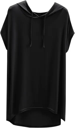 HGps8w Short Sleeve Hoodies for Women Casual 2025 Summer Tops Soft Modal Loose Solid Color Loungewear Tee Shirts