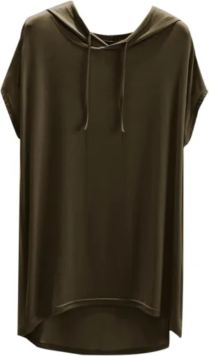 HGps8w Short Sleeve Hoodies for Women Casual 2025 Summer Tops Soft Modal Loose Solid Color Loungewear Tee Shirts