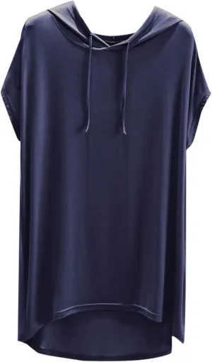 HGps8w Short Sleeve Hoodies for Women Casual 2025 Summer Tops Soft Modal Loose Solid Color Loungewear Tee Shirts