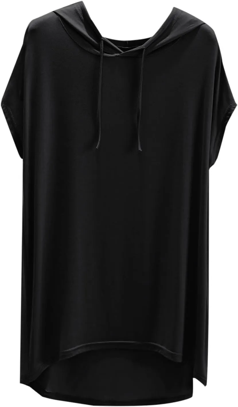 HGps8w Short Sleeve Hoodies for Women Casual 2025 Summer Tops Soft Modal Loose Solid Color Loungewear Tee Shirts