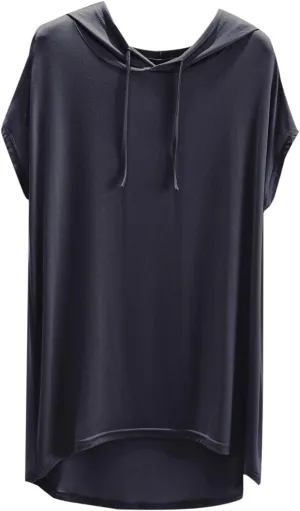 HGps8w Short Sleeve Hoodies for Women Casual 2025 Summer Tops Soft Modal Loose Solid Color Loungewear Tee Shirts