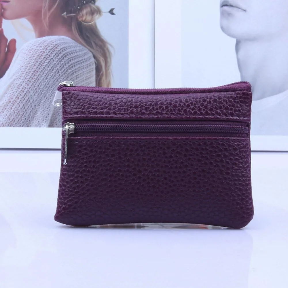 HHmei Women Men Leather Wallet Multi Functional Zipper Coin Purse Card Wallet - Purple