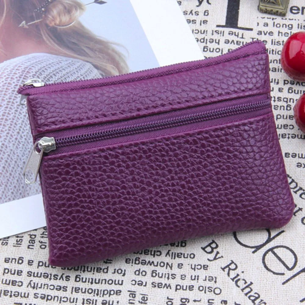 HHmei Women Men Leather Wallet Multi Functional Zipper Coin Purse Card Wallet - Purple