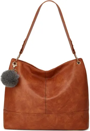 Hobo Bag for Women Leather Top Handle Shoulder Bags Large Purses and Handbags with Cute Pendant (Black)