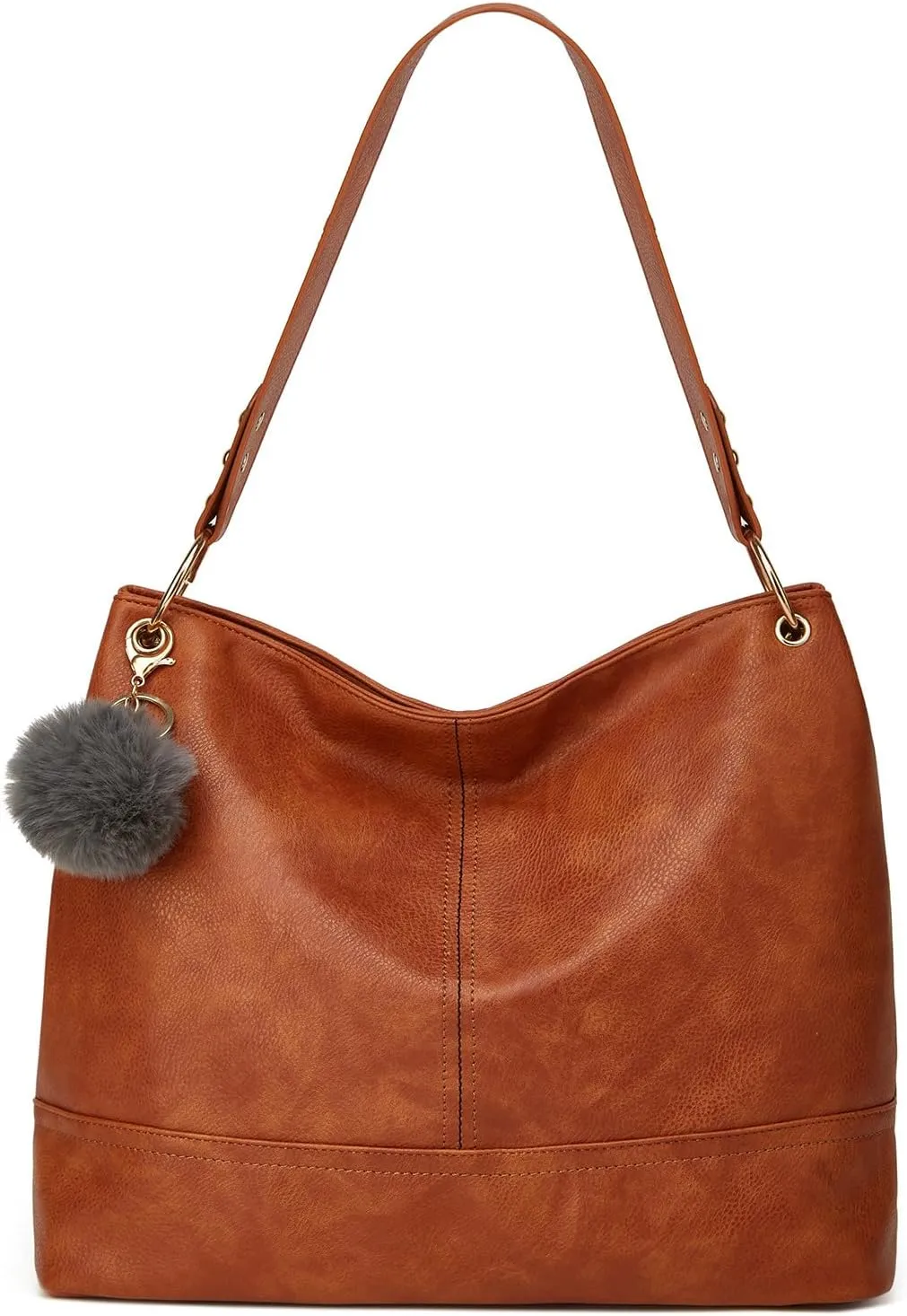 Hobo Bag for Women Leather Top Handle Shoulder Bags Large Purses and Handbags with Cute Pendant (Black)