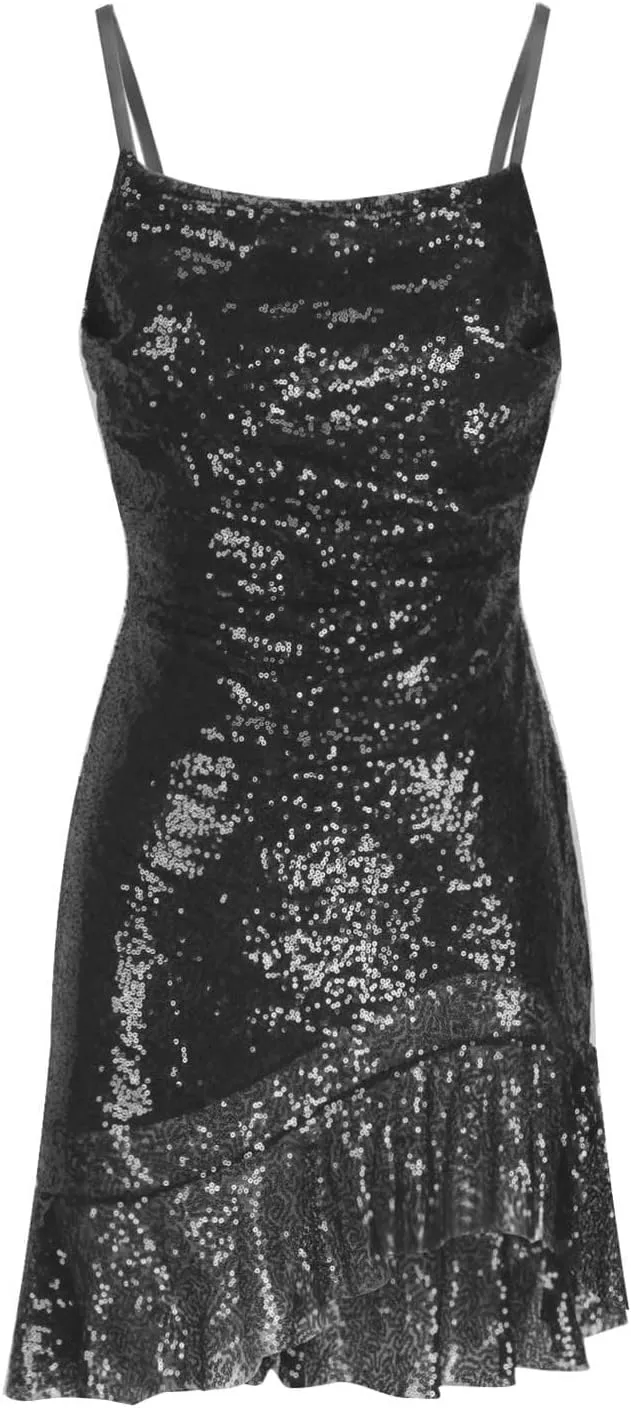 Homecoming Dress for Teens 2025 Spaghetti Straps Mini Dress Glitter Irregular Ruffle Hem Cocktail Party Dresses