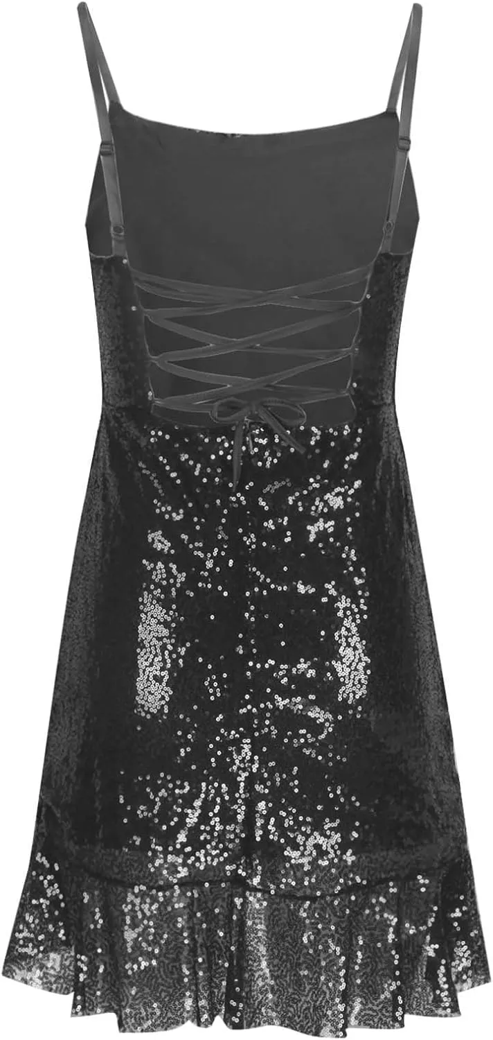 Homecoming Dress for Teens 2025 Spaghetti Straps Mini Dress Glitter Irregular Ruffle Hem Cocktail Party Dresses