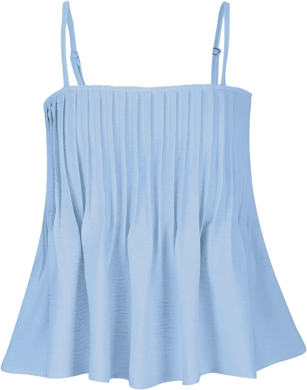 jsaierl Women's Boho Vacation Beach Camisole Tops Fashion Pleated Sleeveless T Shirt Summer Flowy Spaghetti Strap Tank Top