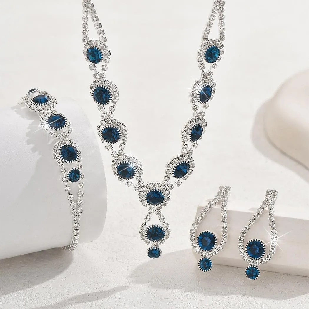 Kilshye Rhinestone Bridal Wedding Jewelry Set Crystal Necklace Earrings Bracelet Sets Prom Jewelry for Women