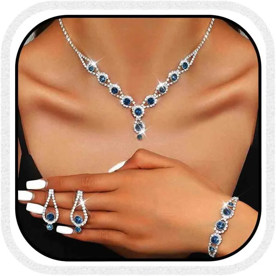Kilshye Rhinestone Bridal Wedding Jewelry Set Crystal Necklace Earrings Bracelet Sets Prom Jewelry for Women