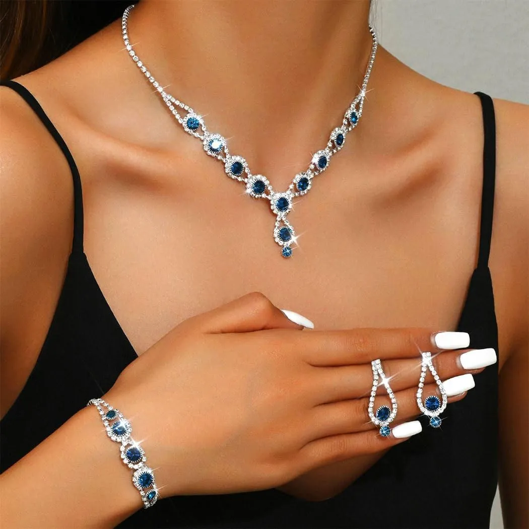 Kilshye Rhinestone Bridal Wedding Jewelry Set Crystal Necklace Earrings Bracelet Sets Prom Jewelry for Women