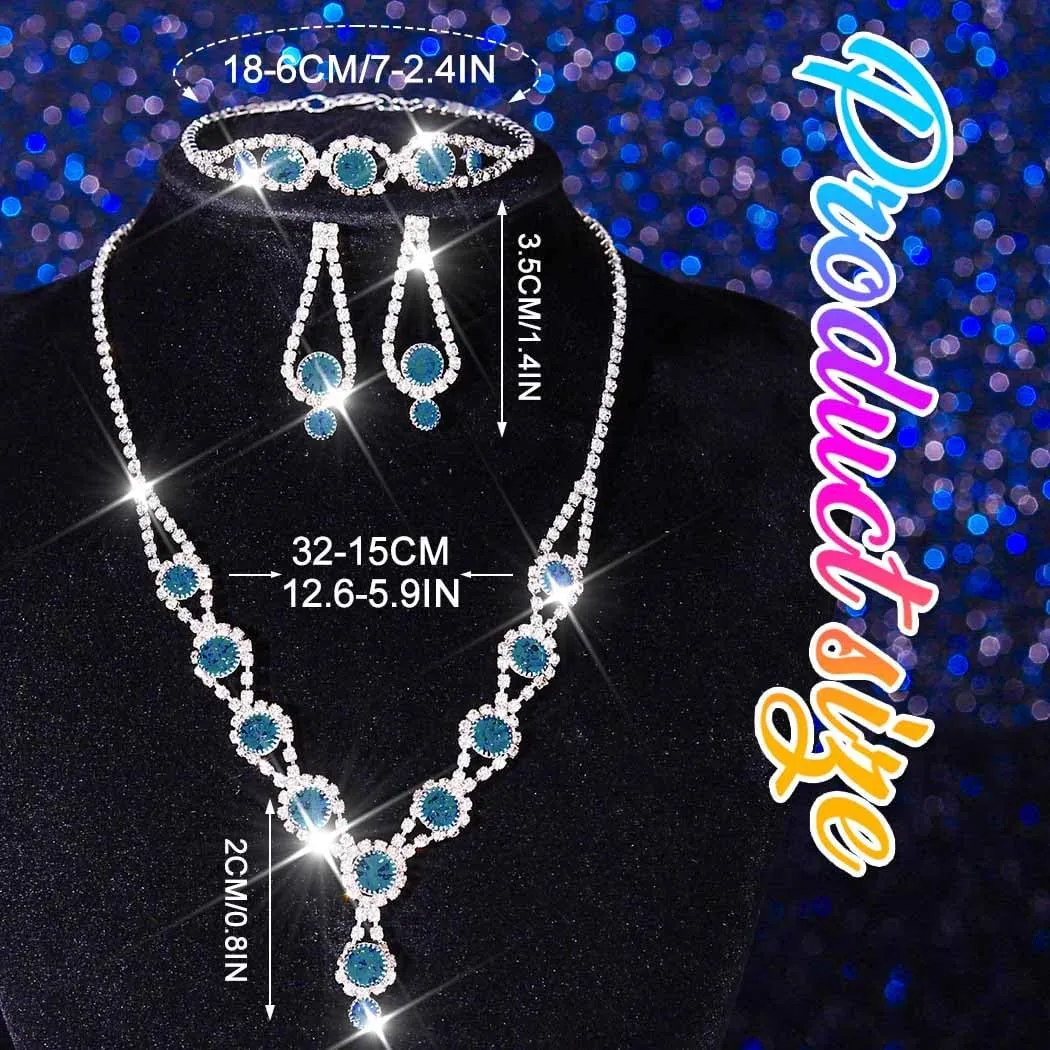 Kilshye Rhinestone Bridal Wedding Jewelry Set Crystal Necklace Earrings Bracelet Sets Prom Jewelry for Women