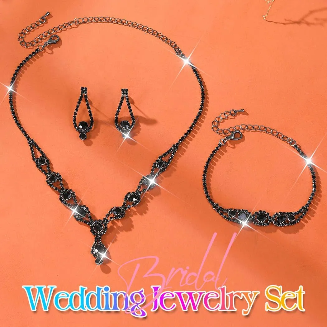 Kilshye Rhinestone Bridal Wedding Jewelry Set Crystal Necklace Earrings Bracelet Sets Prom Jewelry for Women
