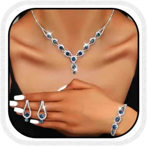 Kilshye Rhinestone Bridal Wedding Jewelry Set Crystal Necklace Earrings Bracelet Sets Prom Jewelry for Women