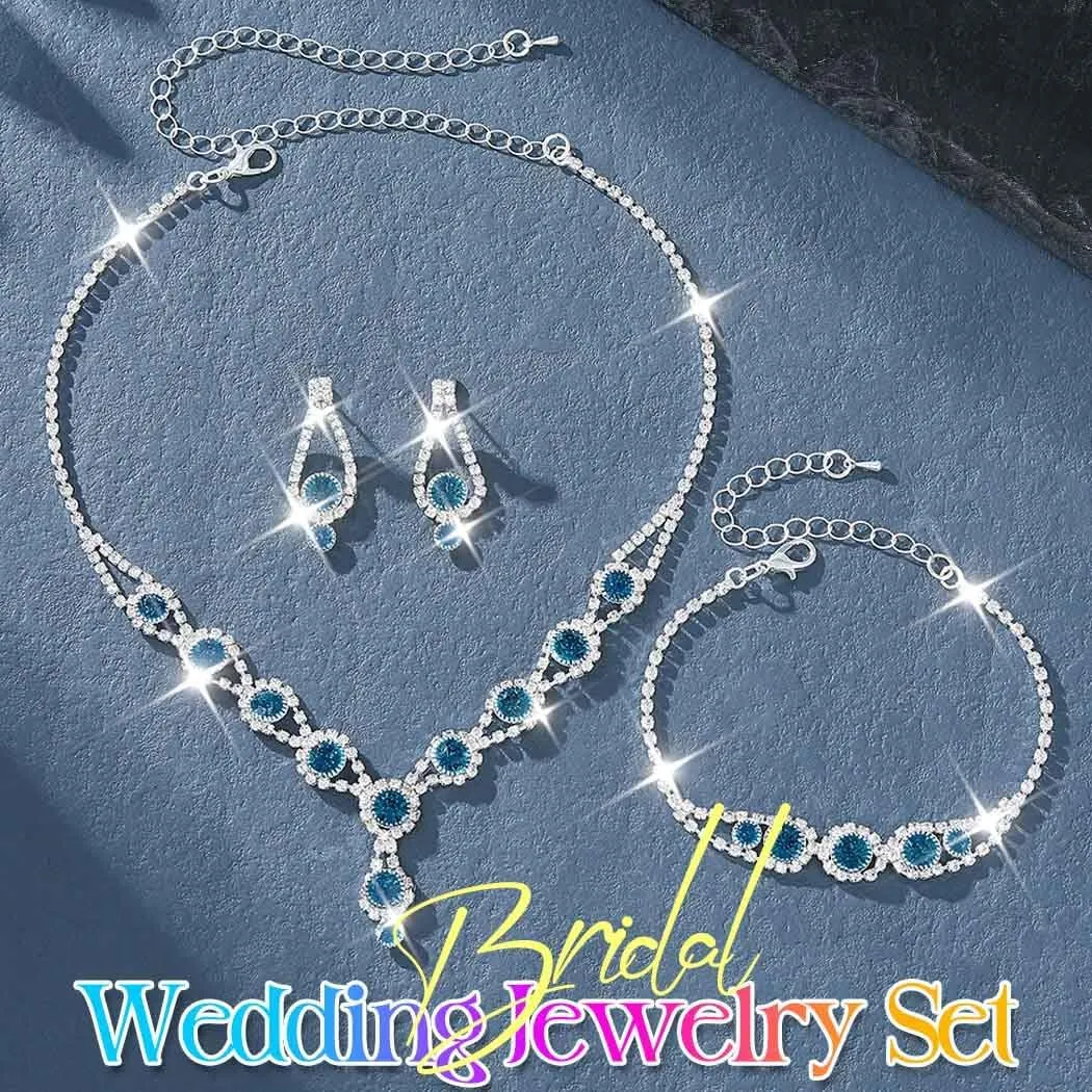 Kilshye Rhinestone Bridal Wedding Jewelry Set Crystal Necklace Earrings Bracelet Sets Prom Jewelry for Women