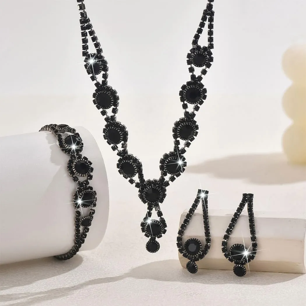 Kilshye Rhinestone Bridal Wedding Jewelry Set Crystal Necklace Earrings Bracelet Sets Prom Jewelry for Women