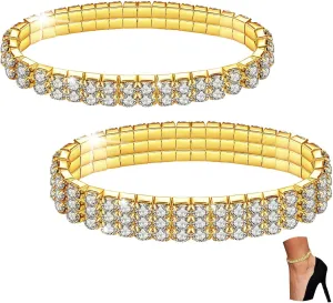 Kucheed 2PCS Twinkle Diamond Anklet Elastic Bling Shining Foot Jewelry Rhinestones Bridal SummerAnkle Bracelet Jewelry