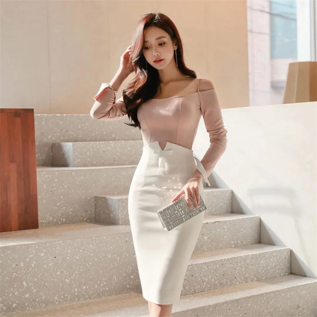 Ladies Summer Vintage White Skirts High Waist Pencil Skirts Elegant Bow Bodycon Midi Skirts