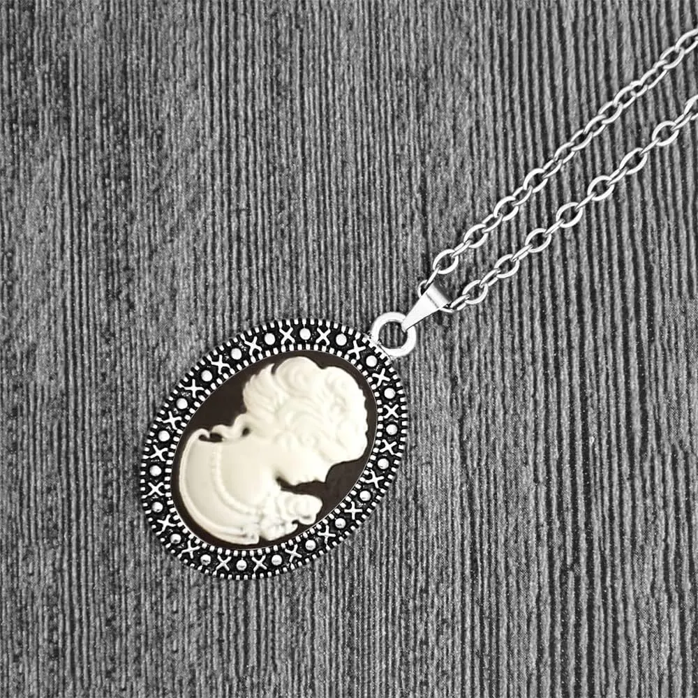 Lady Queen Cameo Jewelry Sets Vintage Look Necklace Earrings Bracelet Antique Silver Plated Fashion Jewelry