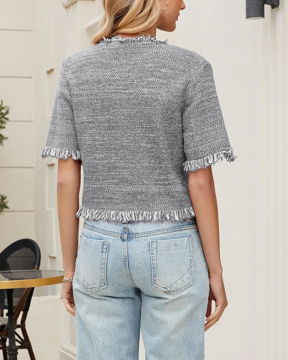 Ladyful Womens Short Sleeve Cardigan Sweater Summer Lightweight Y2K Knitted Open Front Crop Sweater Top