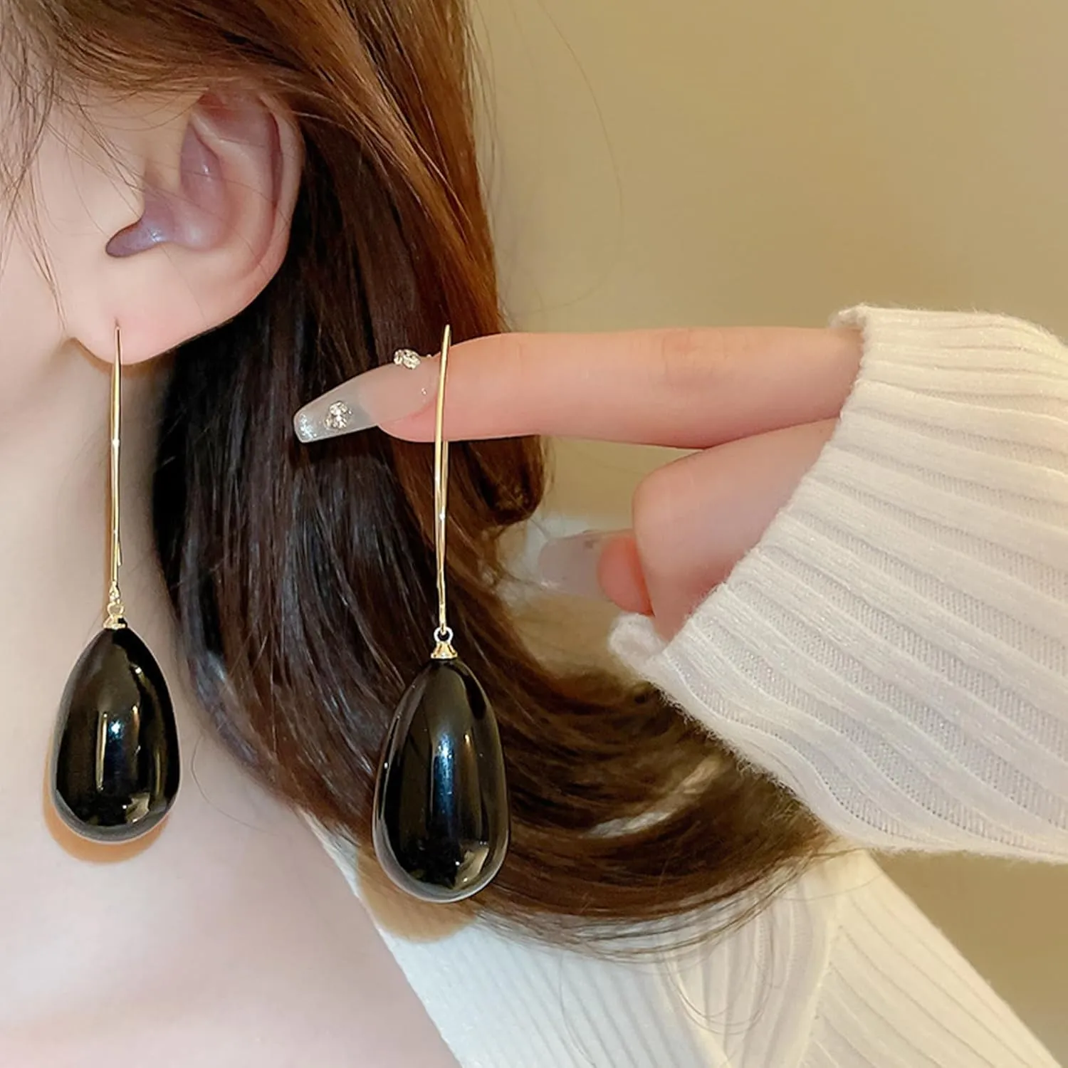 Large Pearl Teardrop Earrings for Women Exaggerate Big Pearl Dangle Earrings Dainty Pearl Pull Through Hoop Earrings for Women