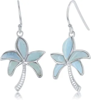 Larimar Palm Tree Earrings for Women - Blue Larimar Jewelry - Palm Tree Jewelry for Women - Blue Larimar Stones  Silver Hypoallergenic Larimar Earrings - Coconut Earring - Palm Beach Jewelry