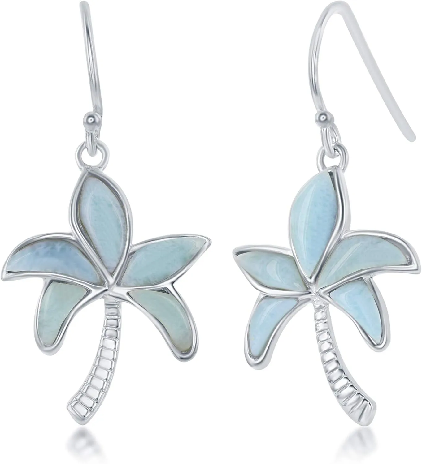 Larimar Palm Tree Earrings for Women - Blue Larimar Jewelry - Palm Tree Jewelry for Women - Blue Larimar Stones  Silver Hypoallergenic Larimar Earrings - Coconut Earring - Palm Beach Jewelry